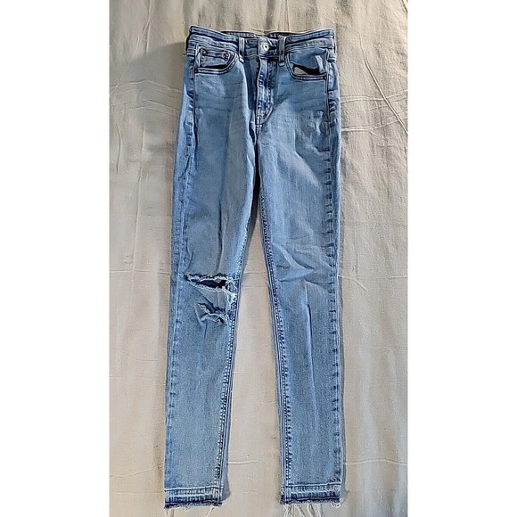 Rag Bone Womens 26 25x28 Jeans Nina High Rise Skinny Frayed Light Blue Stretch - Picture 1 of 14